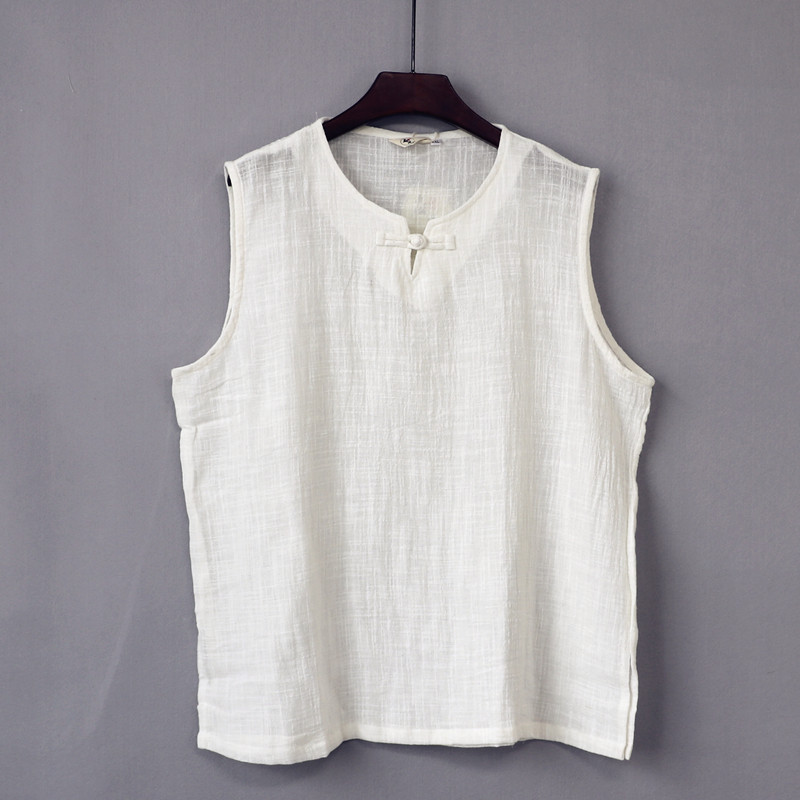 夏季原创复古盘扣棉麻背心宽松