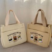 高颜值手提包帆宝妈外出布简约小巧立体拎包通勤加厚上班便当饭袋