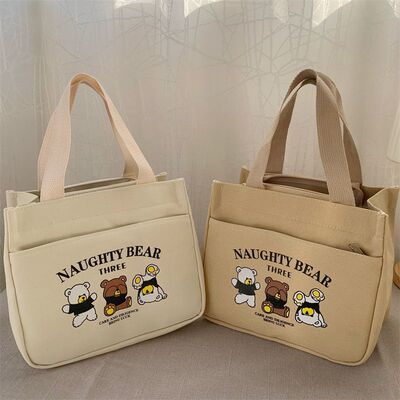 高颜值手提包帆宝妈外出布简约小巧立体拎包通勤加厚上班便当饭袋