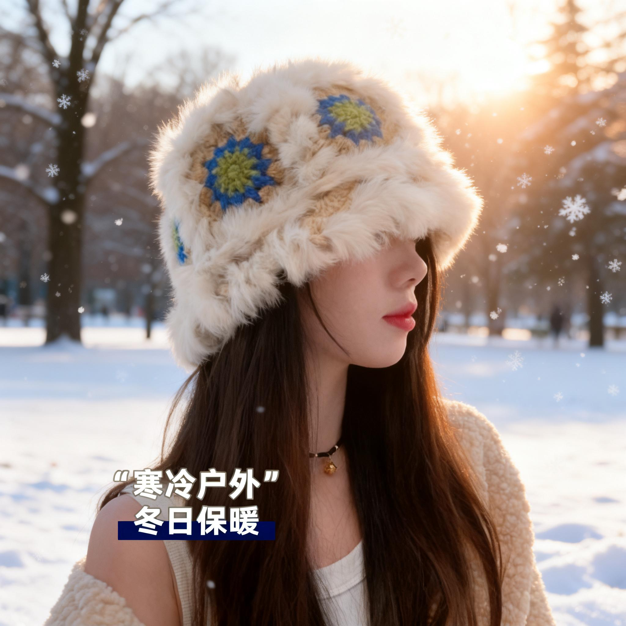 兔毛醒狮帽子女秋冬可爱保暖毛绒渔夫帽百搭显脸小水桶毛茸茸盆帽