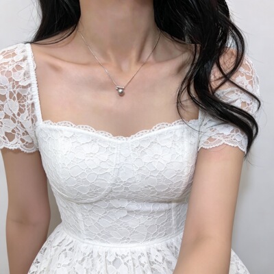 s925纯银正圆施家单珠满钻平衡木项链女个性简约小众设计感锁骨链