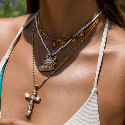 杰鼎欧美多层叠戴钛钢项链轻奢高