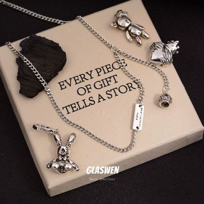 生日礼物新款链子气质链条搭配项链女个性几何笑脸爱心小熊吊坠