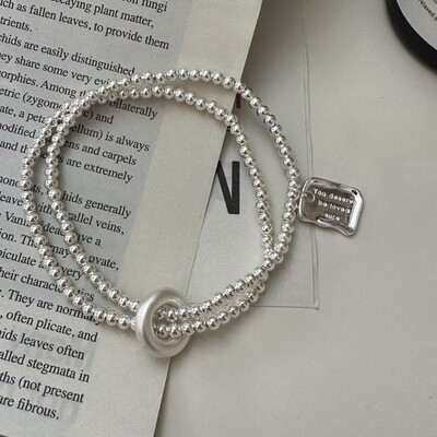 S925纯银韩版小众设计感弹力绳简约字母串珠手链韩式风时尚首饰