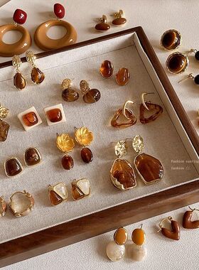 美拉德琥珀色复古港风耳圈女轻奢高级感小众秋冬耳环新款耳饰