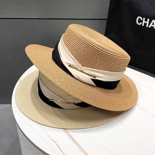 帽子凉帽太阳帽防晒法式草编女士名媛风礼帽夏季遮阳海边沙滩平顶