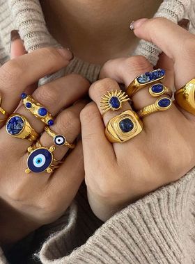 欧美不锈钢天然石戒指高级感小众指环钛钢手饰品跨境rings