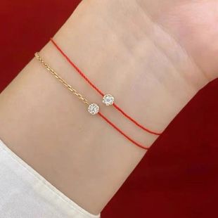 法国小红绳幸运本命年月老红色六爪镶钻redline手链情侣手链手绳