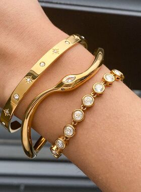 欧美小众钛钢白钻蛇手镯不掉色