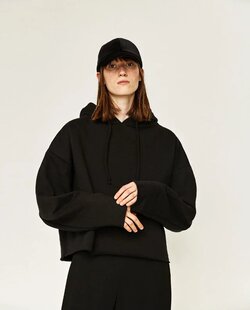 2022秋装新款欧美加绒宽松长袖毛边纯色连帽加绒卫衣外套 上衣