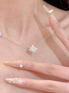 gaoxiang轻奢百搭超闪锆石芒星雪花吊坠项链小众设计感钛钢锁骨