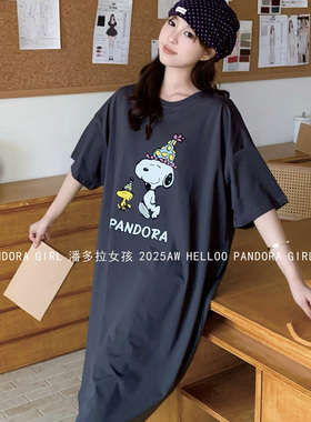 潘多拉女孩带胸垫睡裙夏季短袖纯棉史努比薄款家居服睡衣裙 26007