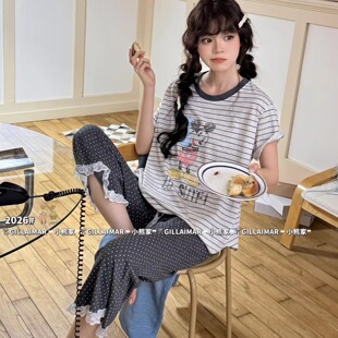 家居服套装 Gill 8530 八分裤 米奇条纹短袖 Aimar小熊家睡衣女款 夏季