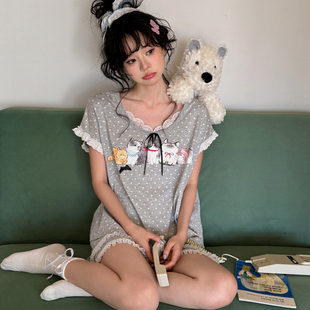 短裤 2025新款 波点猫短袖 家居服套装 Aimar小熊家夏季 Gill 睡衣女款