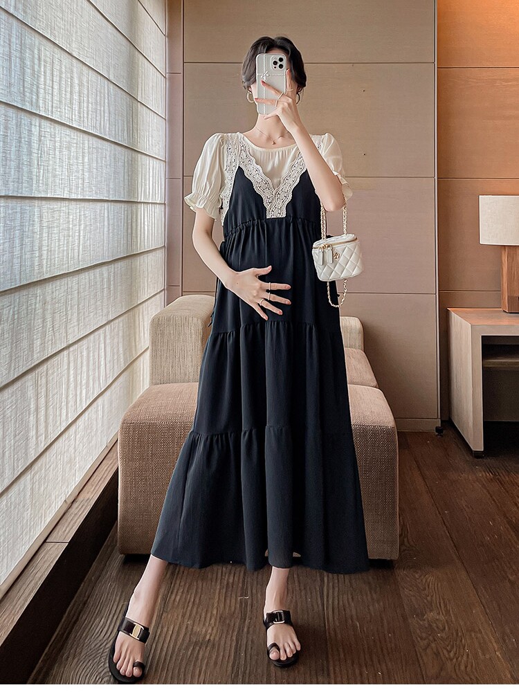 MATERNITY CLOTHES SUMMER CLOTHES FOREIGN STYLE SUMMER SHORT SLEEVES FASHION FAKES TWO MATERNITY DRESSES AGE REDUCTION THINNESS DRAWSTRING DRESSES TOPS