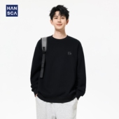 hansca420g重磅加绒卫衣男冬季 美式 复古宽松圆领黑色百搭套头上衣