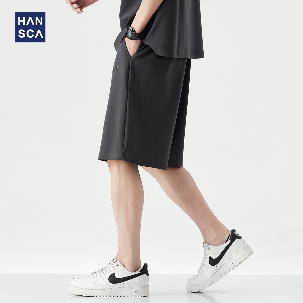 hansca230g垂感运动休闲短裤男2025夏季薄款速干凉感BM棉五分卫裤