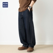 男款 2025秋季 美式 hansca莱赛尔牛仔裤 原色直筒宽松加绒加厚弯刀裤