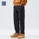 hansca黑色牛仔裤 弹力抓绒加厚休闲锥形长裤 男直筒宽松秋冬季 新款