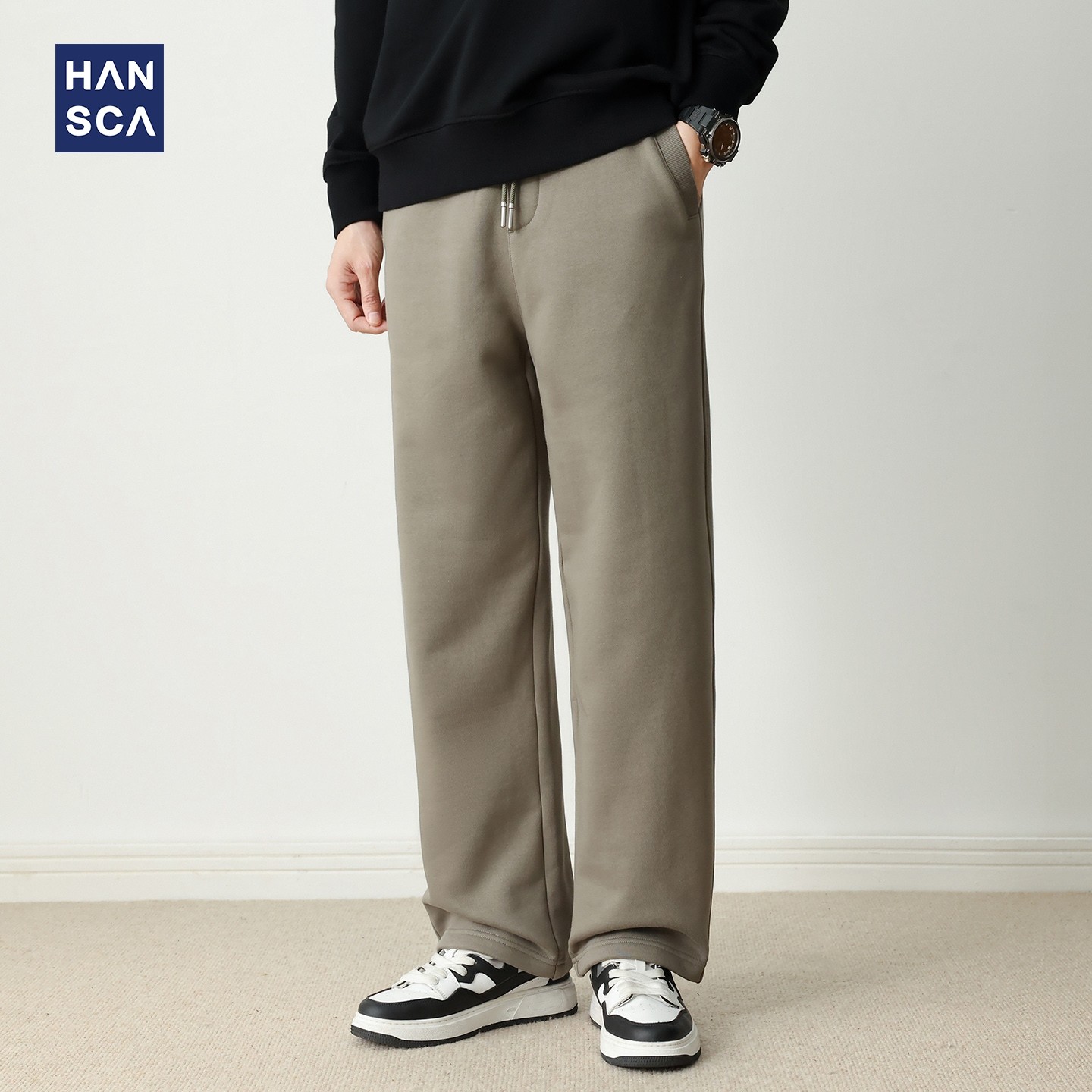 hansca410g新潮密绒美式宽松卫裤男秋冬季直筒垂感松紧腰休闲长裤,男装,卫裤,淘宝优惠券,粉丝福利购,淘宝优惠卷
