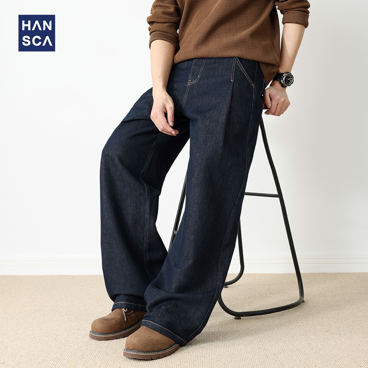 莱赛尔宽松阔腿牛仔裤男士