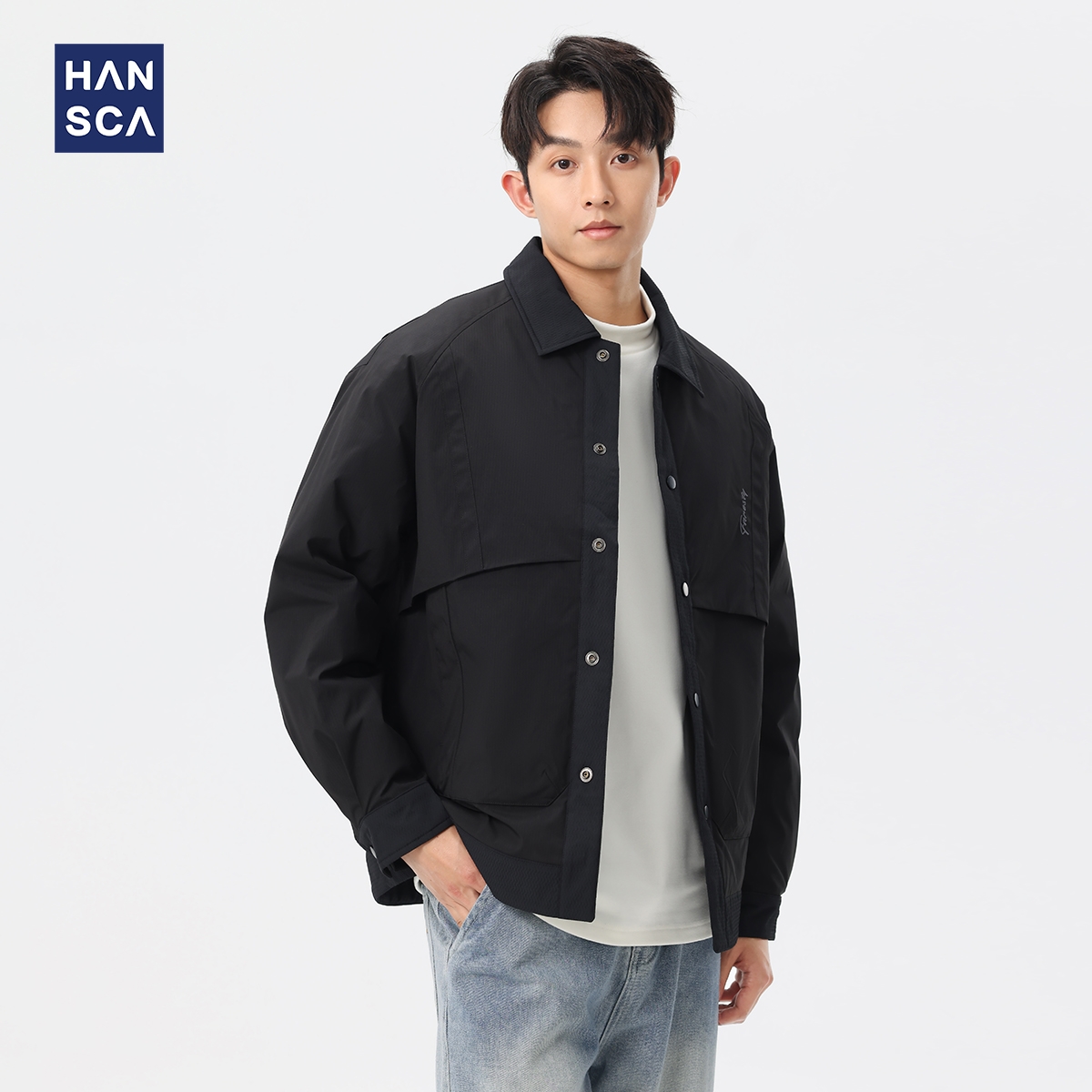 hansca轻薄美式翻领羽绒服男2024
