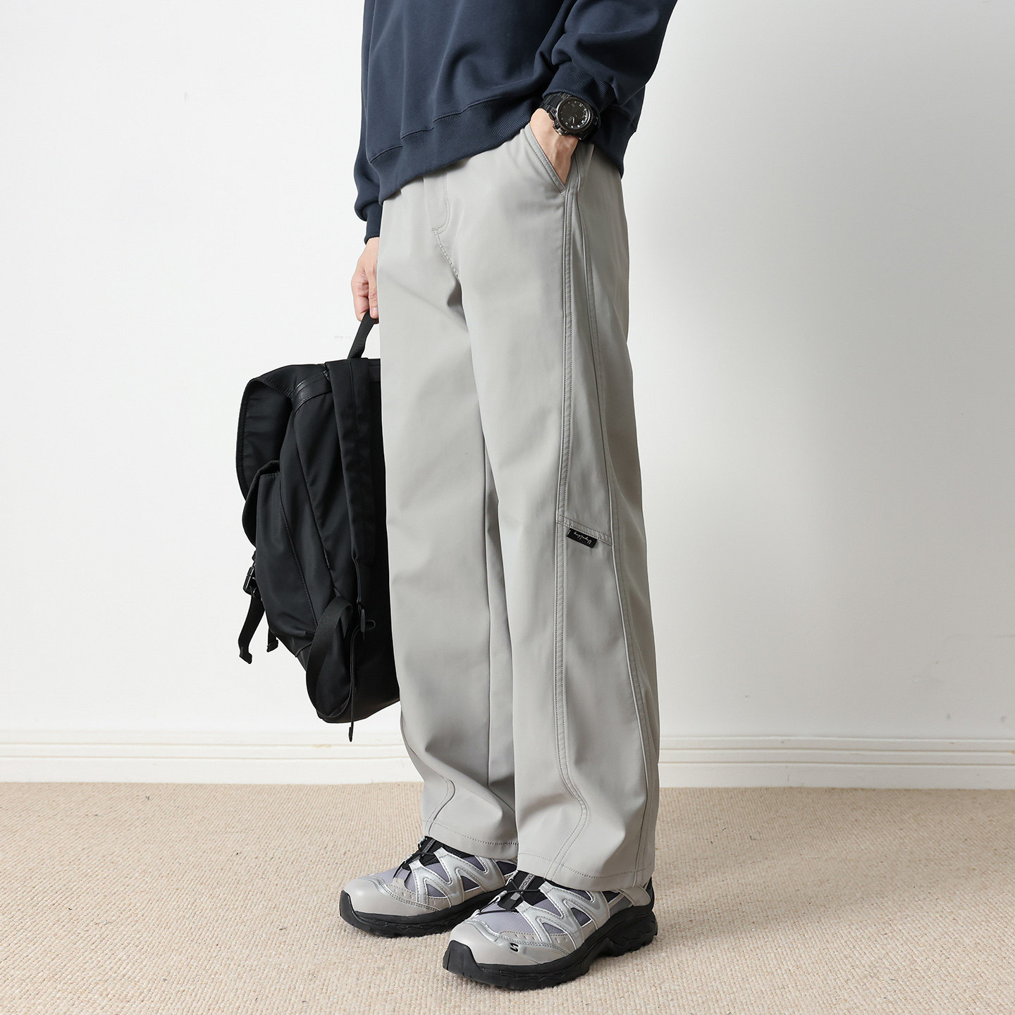 hansca山系重磅户外防风休闲裤男春秋季拼接工装2026新款直筒长裤