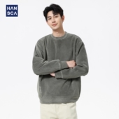 hansca490g重磅云朵绒圆领卫衣男秋季 潮牌宽松撞色刺绣保暖打底衫