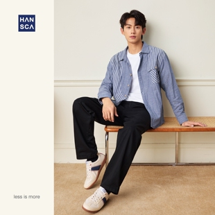 夏薄款 2026新款 宽松休闲衬衣服 男长袖 hansca色织纯棉撞色条纹衬衫