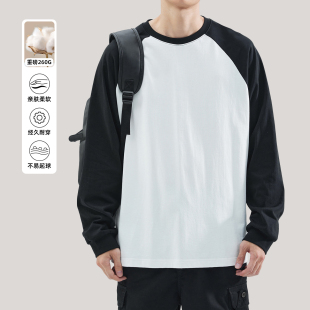 潮流宽松体恤春秋款 hansca 秋季 t恤男士 上衣 260g重磅纯棉插肩长袖