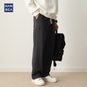 hansca冬季 直筒垂感松紧腰刺绣运动裤 加绒加厚宽松卫裤 男2025新款