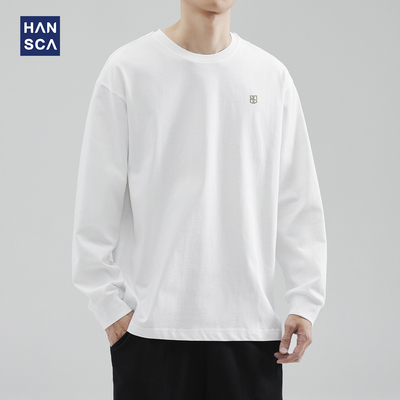 hansca305g宽松纯棉印花长袖t恤