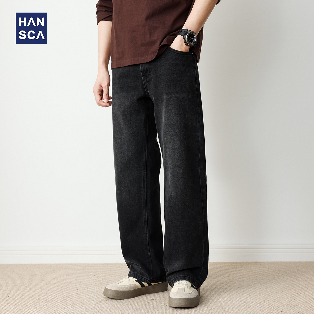 黑色水洗牛仔裤男2025秋季美式