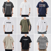 清仓特卖 上衣 字母印花宽松休闲大码 hansca重磅纯棉短袖 t恤男夏季