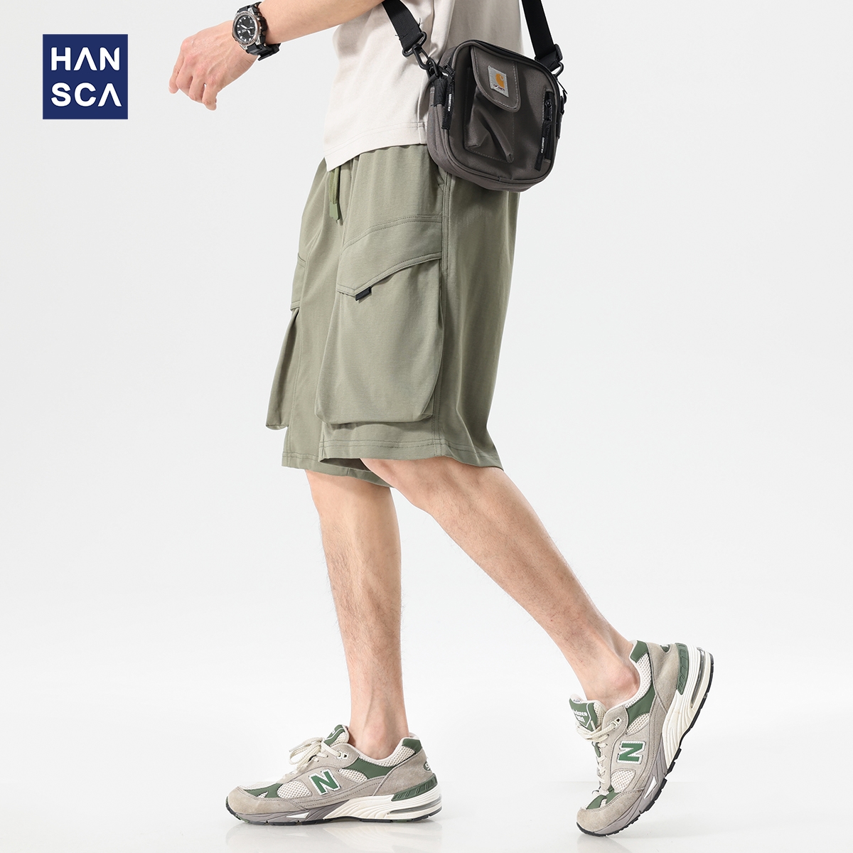 hansca罗马丝光棉工装短裤男凉感