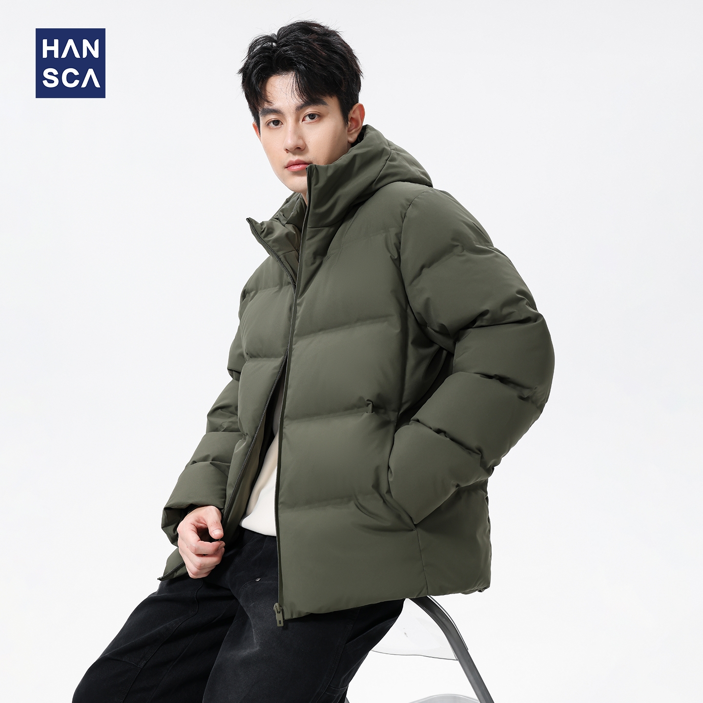 hansca90白鸭绒连帽款羽绒服冬季