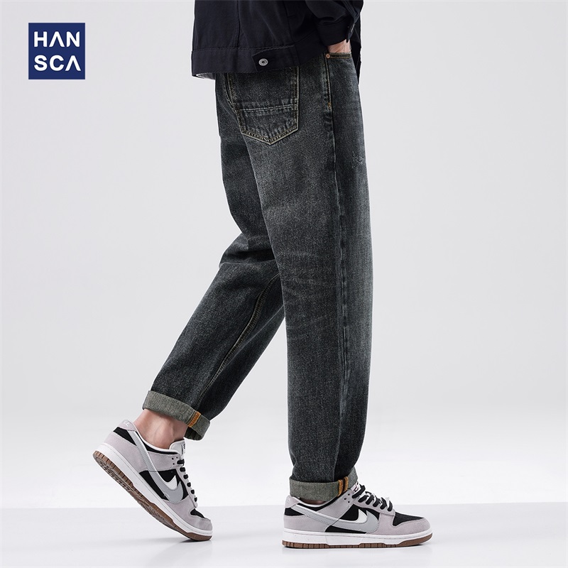 hansca破洞微锥牛仔裤男秋季新款