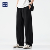 宽松透气运动卫裤 hansca黑色高街直筒休闲裤 薄款 夏季 子 男2025新款