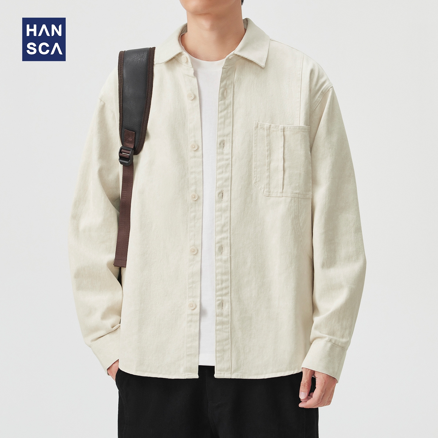 hansca休闲纯棉长袖衬衫