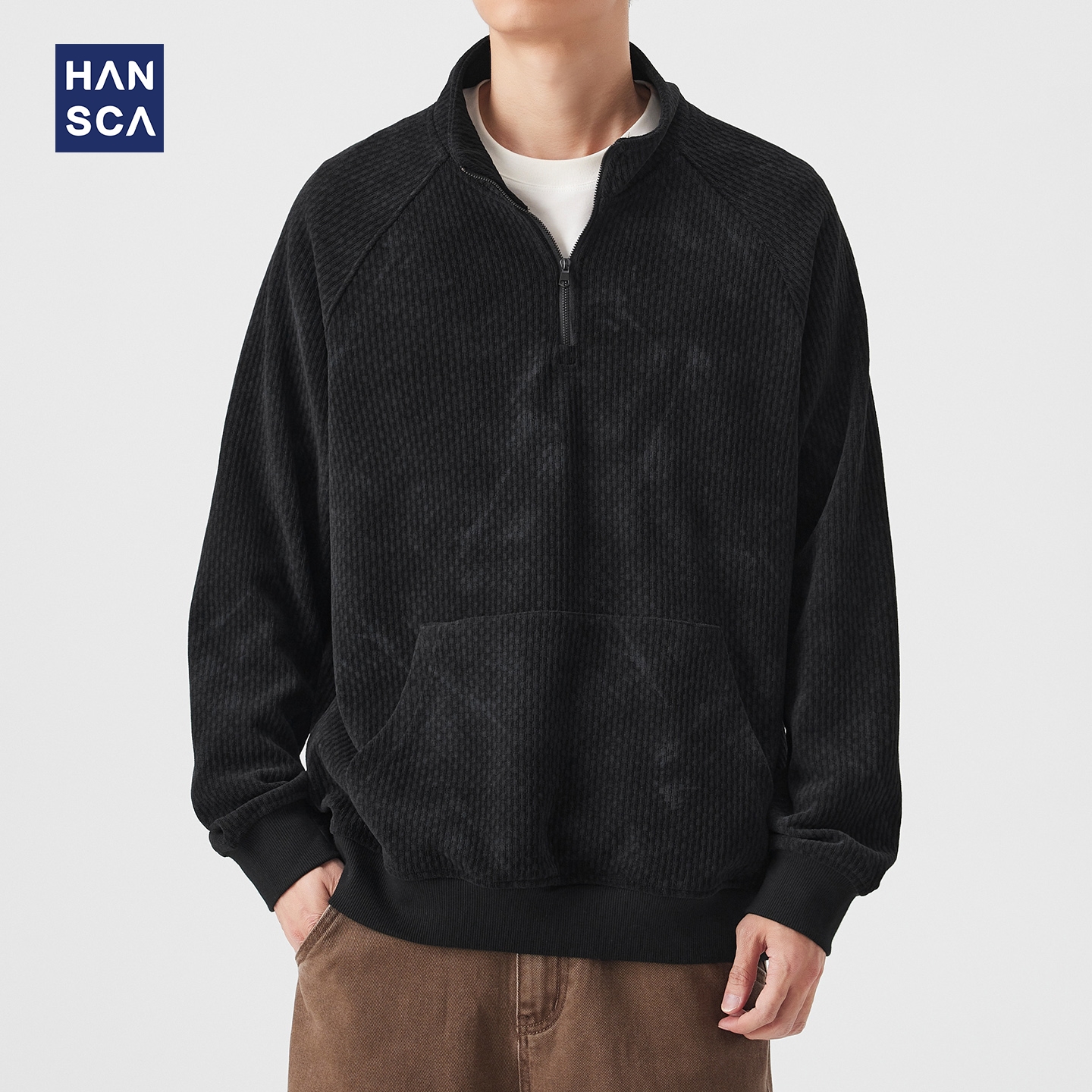 hansca400g肌理感半开襟立领卫衣