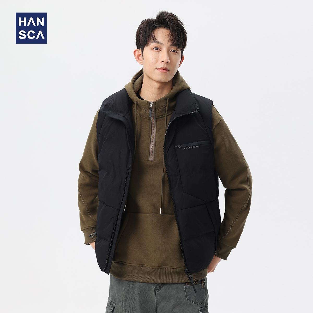 hansca90白鸭绒轻薄羽绒马甲男冬