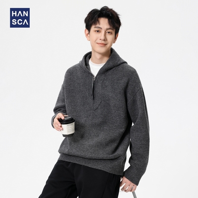 hansca700g重磅仿牛绒灰色毛衣男