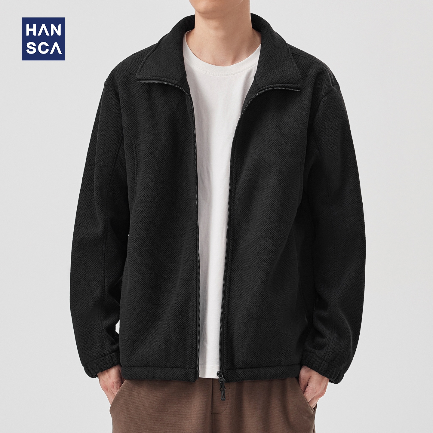 hansca340g重磅潮牌拼接开衫卫衣