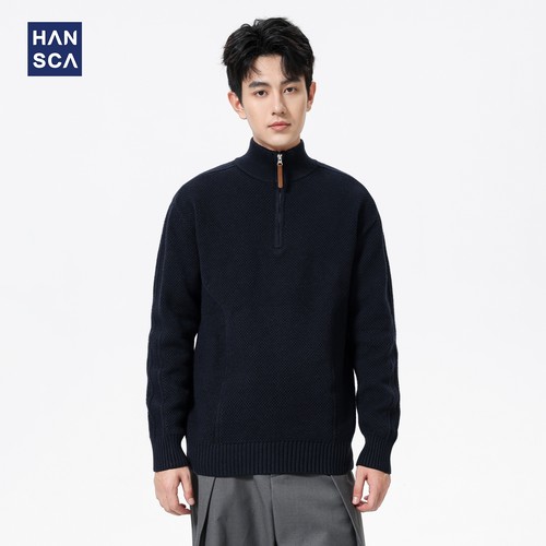 半拉链立领毛衣男士宽松针织衫