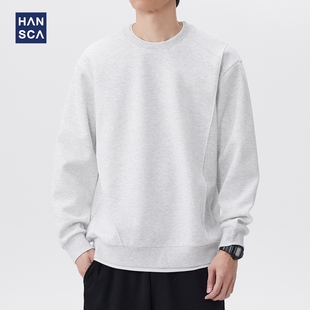 hansca秋季 宽松圆领拼接套头上衣服 320g重磅假两件卫衣男2025新款