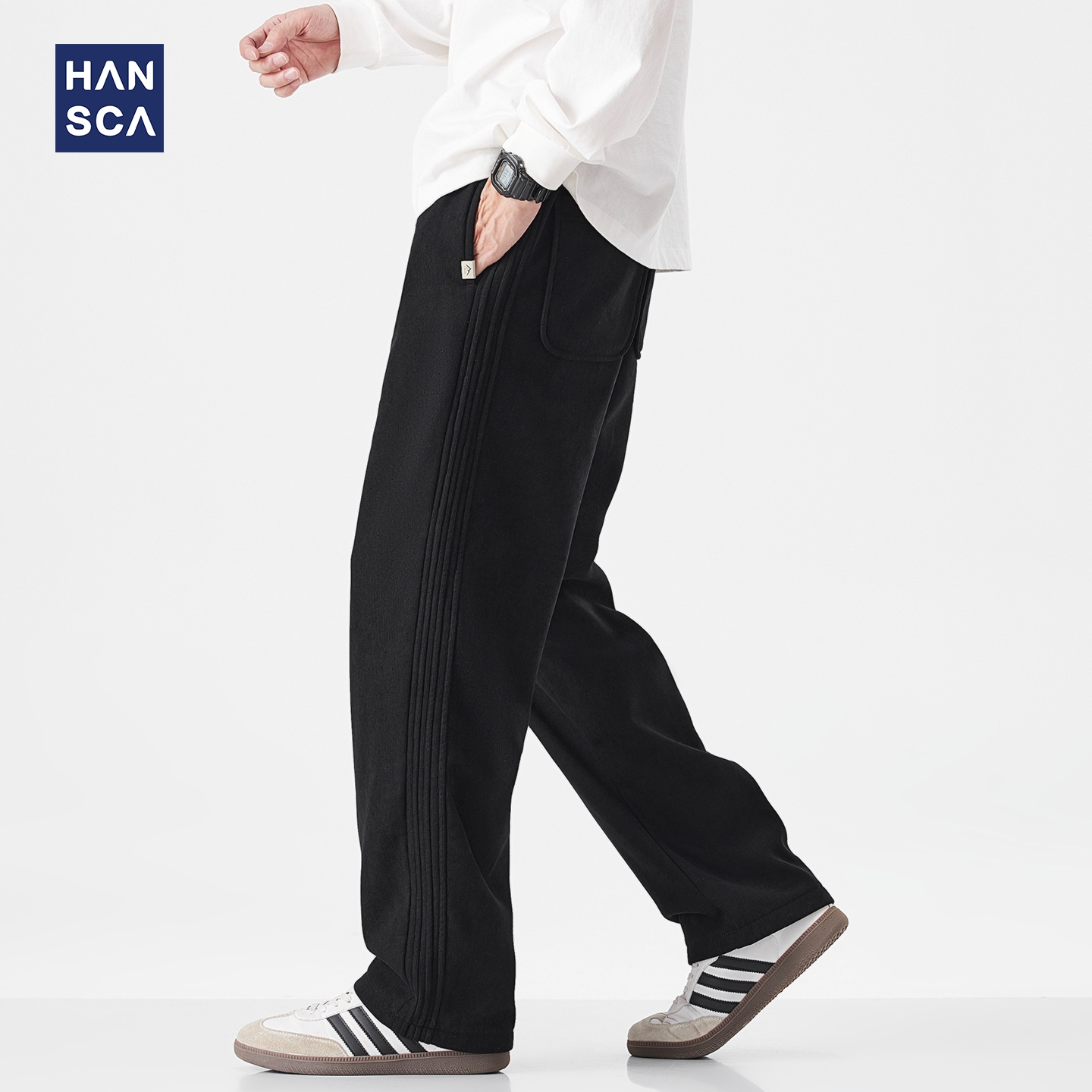 hansca380g灯芯绒宽松直筒休闲裤