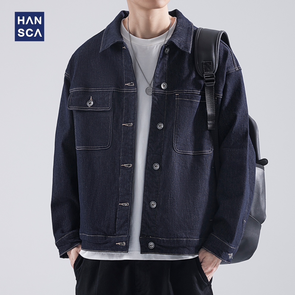 hansca复古牛仔外套男2024秋冬款