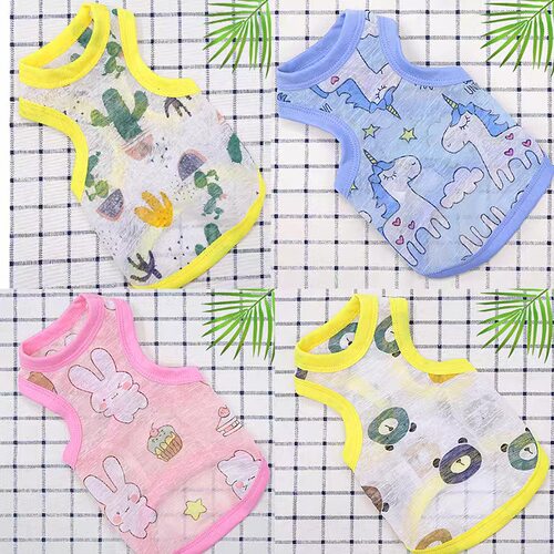 新品透气狗狗衣服夏季薄款比熊博美小型犬宠物猫咪条纹背心防晒