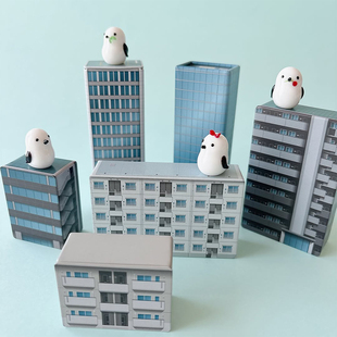 日本仿真建筑模型摆件微缩奥特曼场景城市街道房屋高楼收纳铁盒