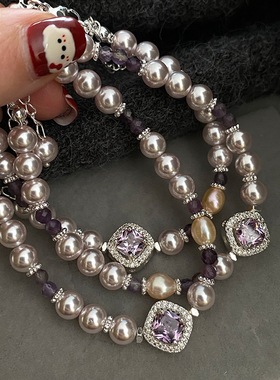 店主自留推荐原创设计天然紫水晶拼接珍珠手链气质高级百搭手串女